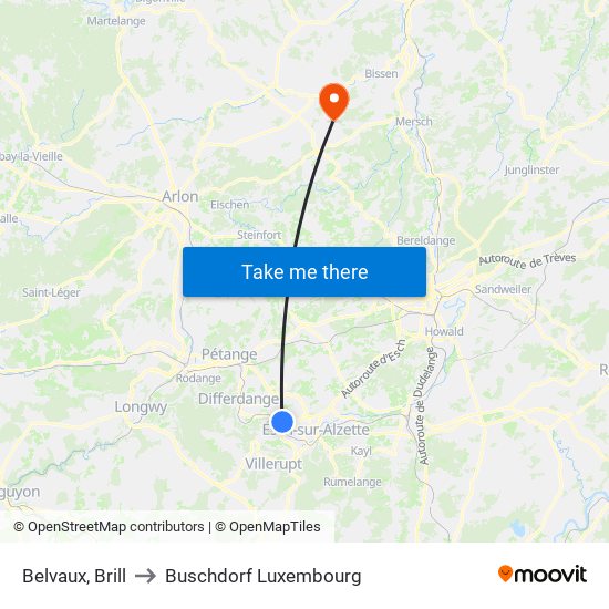 Belvaux, Brill to Buschdorf Luxembourg map