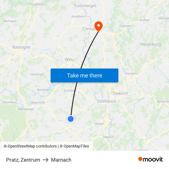 Pratz, Zentrum to Marnach map