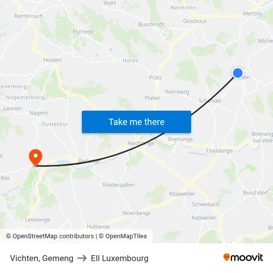 Vichten, Gemeng to Ell Luxembourg map