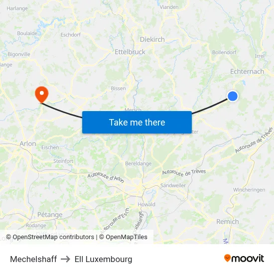 Mechelshaff to Ell Luxembourg map