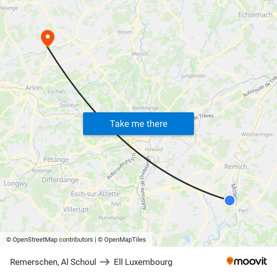 Remerschen, Al Schoul to Ell Luxembourg map