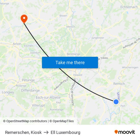 Remerschen, Kiosk to Ell Luxembourg map