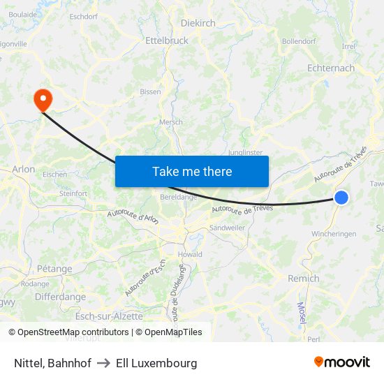 Nittel, Bahnhof to Ell Luxembourg map