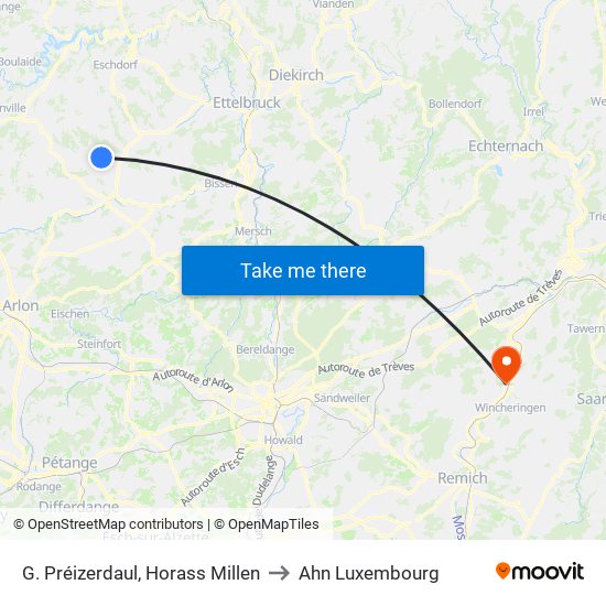 G. Préizerdaul, Horass Millen to Ahn Luxembourg map