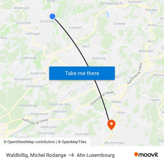 Waldbillig, Michel Rodange to Ahn Luxembourg map