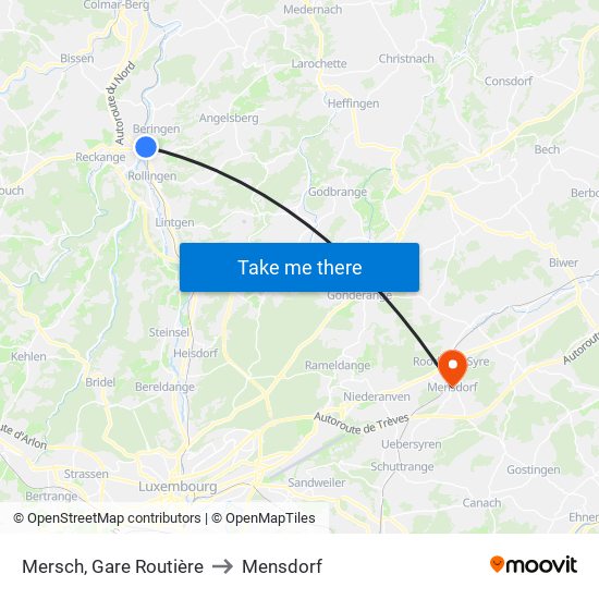 Mersch, Gare Routière to Mensdorf map