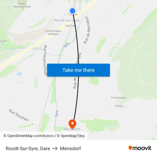 Roodt-Sur-Syre, Gare to Mensdorf map