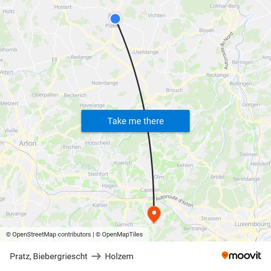 Pratz, Biebergriescht to Holzem map