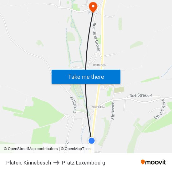Platen, Kinnebësch to Pratz Luxembourg map