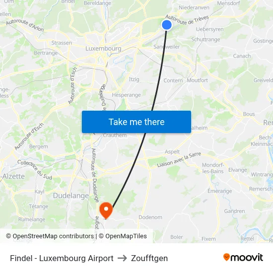 Findel - Luxembourg Airport to Zoufftgen map