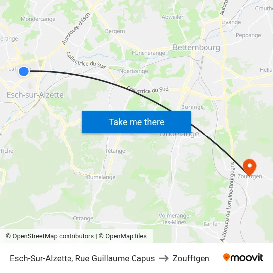 Esch-Sur-Alzette, Rue Guillaume Capus to Zoufftgen map