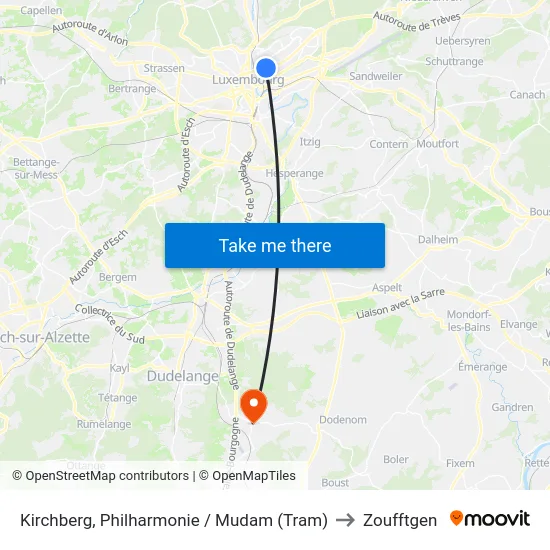 Kirchberg, Philharmonie / Mudam (Tram) to Zoufftgen map