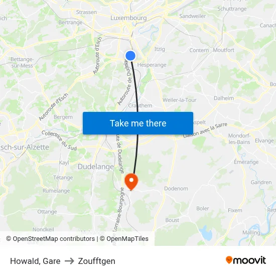 Howald, Gare to Zoufftgen map