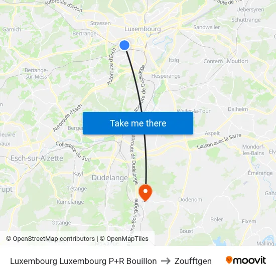 Luxembourg Luxembourg P+R Bouillon to Zoufftgen map