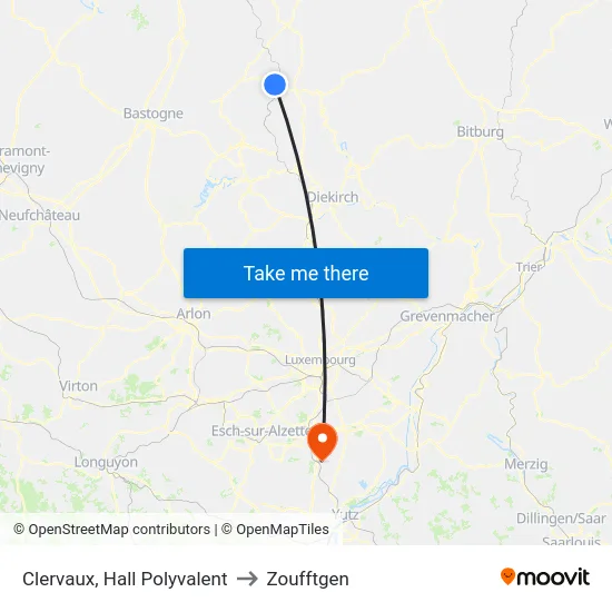 Clervaux, Hall Polyvalent to Zoufftgen map