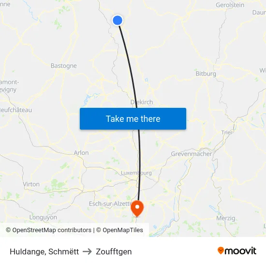 Huldange, Schmëtt to Zoufftgen map