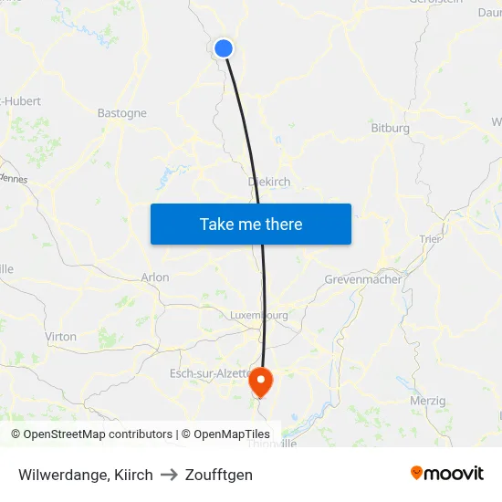 Wilwerdange, Kiirch to Zoufftgen map