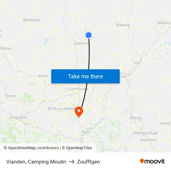 Vianden, Camping Moulin to Zoufftgen map