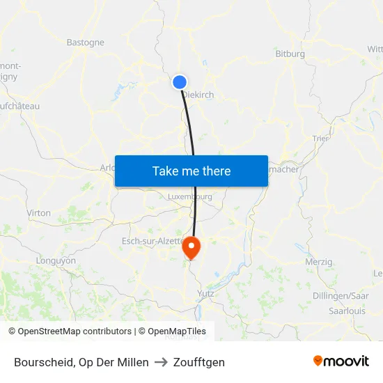 Bourscheid, Op Der Millen to Zoufftgen map