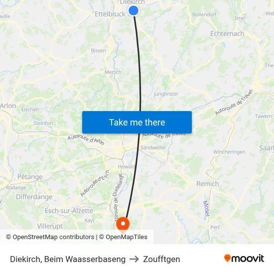 Diekirch, Beim Waasserbaseng to Zoufftgen map