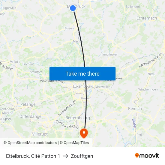 Ettelbruck, Cité Patton 1 to Zoufftgen map