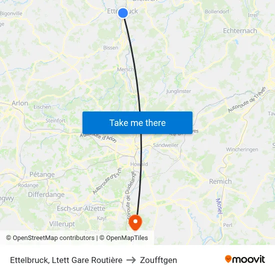 Ettelbruck, Ltett Gare Routière to Zoufftgen map