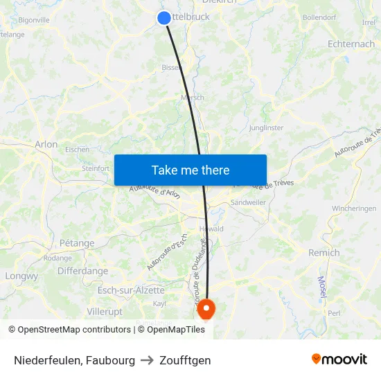 Niederfeulen, Faubourg to Zoufftgen map