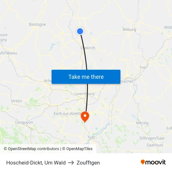 Hoscheid-Dickt, Um Wald to Zoufftgen map