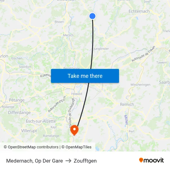 Medernach, Op Der Gare to Zoufftgen map