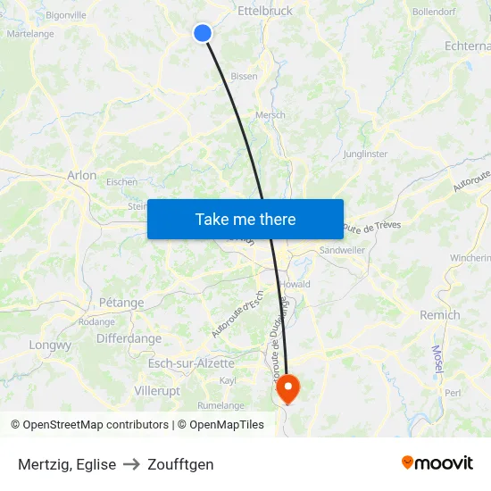 Mertzig, Eglise to Zoufftgen map