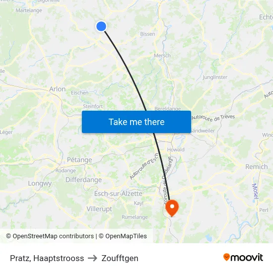 Pratz, Haaptstrooss to Zoufftgen map
