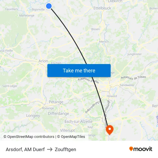 Arsdorf, AM Duerf to Zoufftgen map