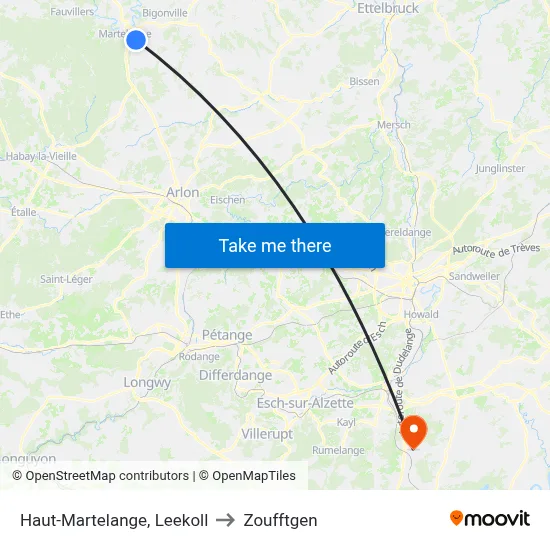Haut-Martelange, Leekoll to Zoufftgen map