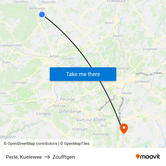 Perlé, Kuelewee to Zoufftgen map