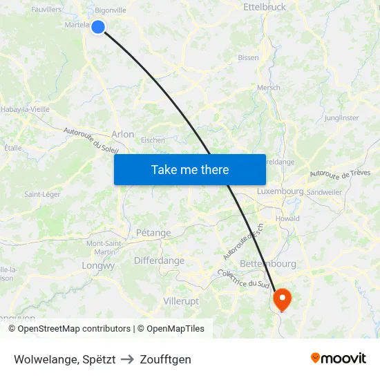 Wolwelange, Spëtzt to Zoufftgen map