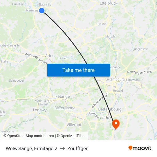 Wolwelange, Ermitage 2 to Zoufftgen map