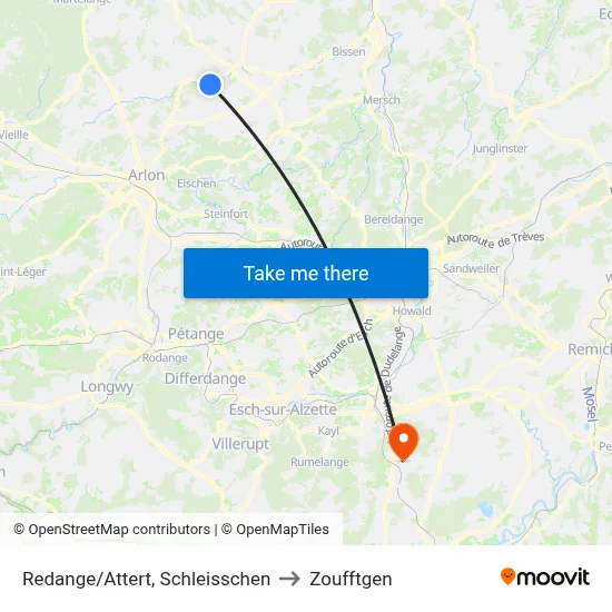 Redange/Attert, Schleisschen to Zoufftgen map
