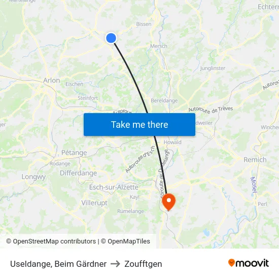 Useldange, Beim Gärdner to Zoufftgen map