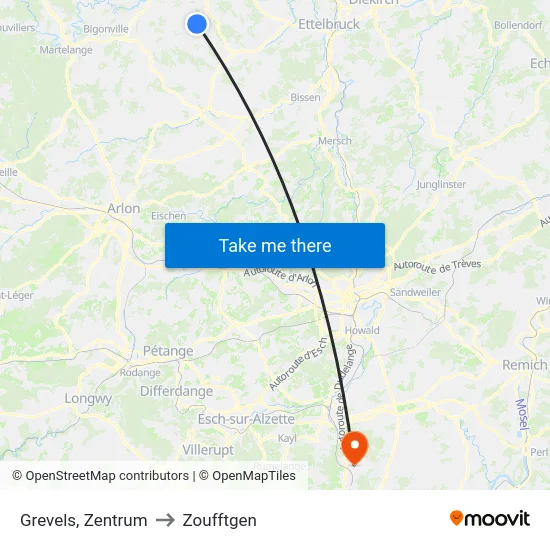 Grevels, Zentrum to Zoufftgen map