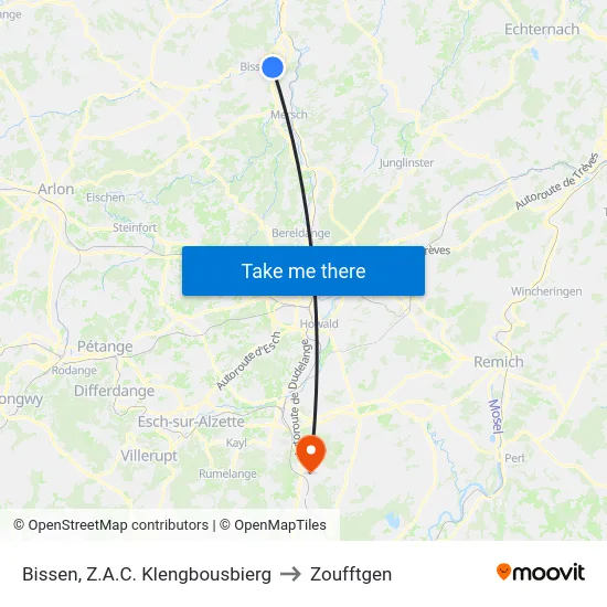 Bissen, Z.A.C. Klengbousbierg to Zoufftgen map