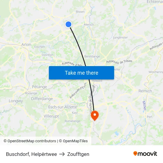 Buschdorf, Helpërtwee to Zoufftgen map