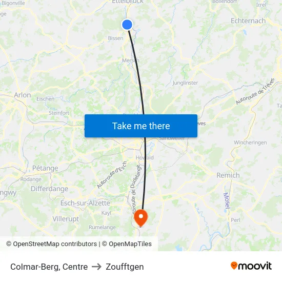 Colmar-Berg, Centre to Zoufftgen map