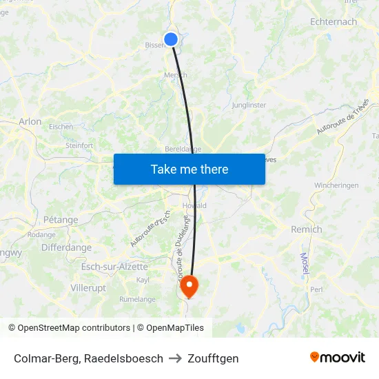 Colmar-Berg, Raedelsboesch to Zoufftgen map