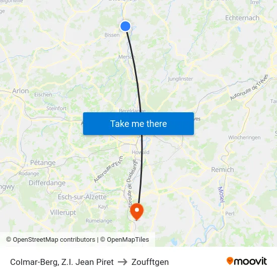 Colmar-Berg, Z.I. Jean Piret to Zoufftgen map