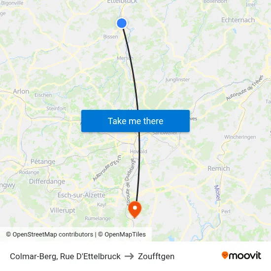 Colmar-Berg, Rue D'Ettelbruck to Zoufftgen map
