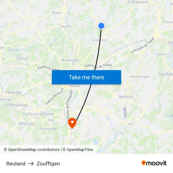 Reuland to Zoufftgen map