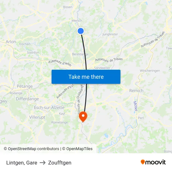 Lintgen, Gare to Zoufftgen map