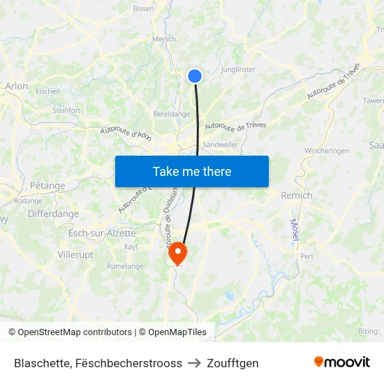 Blaschette, Fëschbecherstrooss to Zoufftgen map