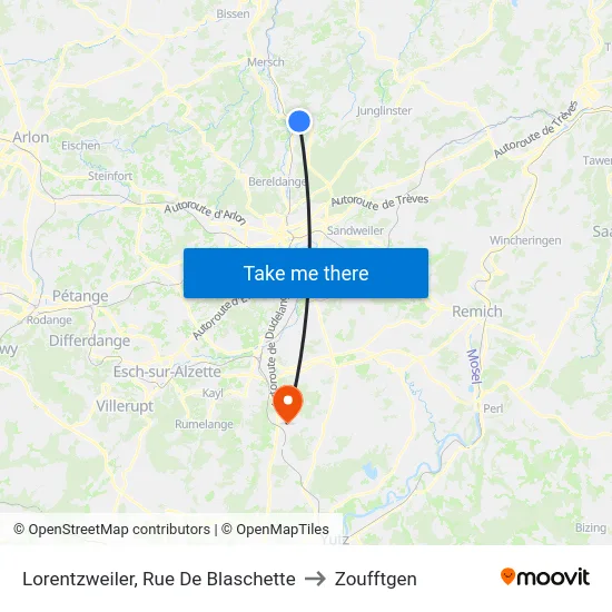Lorentzweiler, Rue De Blaschette to Zoufftgen map