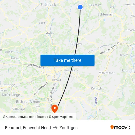 Beaufort, Ennescht Heed to Zoufftgen map